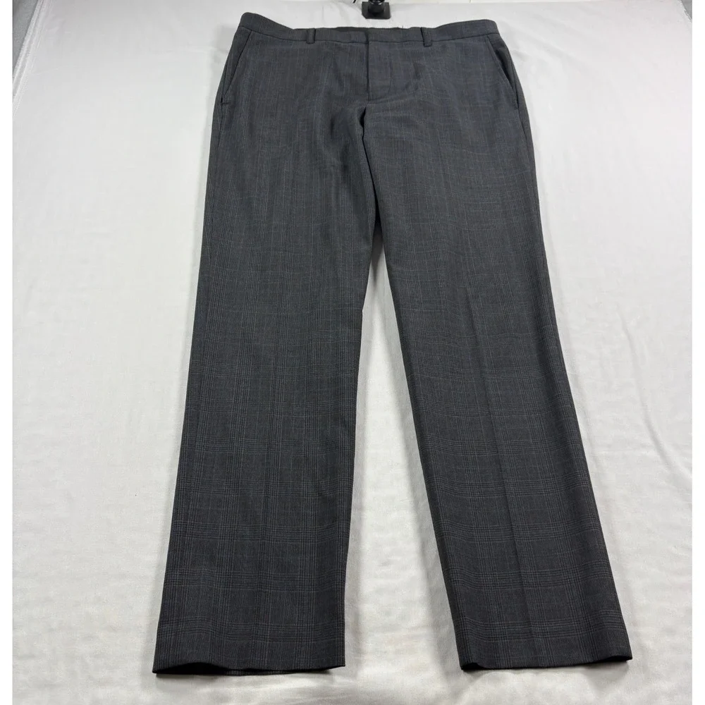 J Crew Thompson Pants Mens 34x32 Gray Plaid Wool Blend Dress Slacks Tapered
